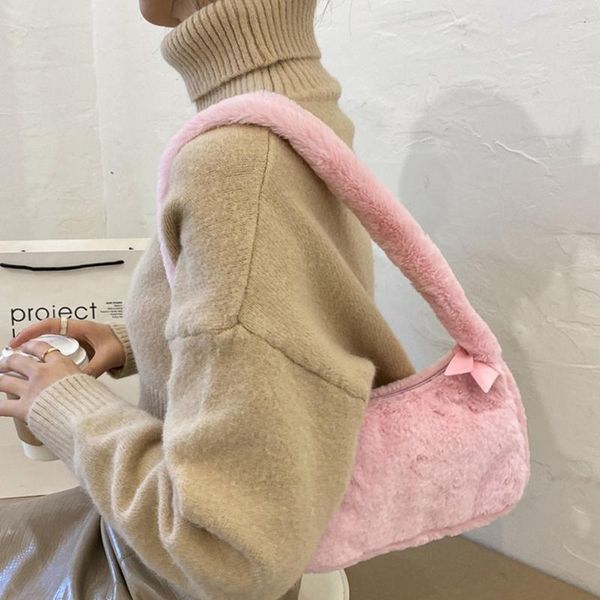 

shoulder underarm bag women plush soft autumn winter fashion fluffy female tote handbag m68c evening bags