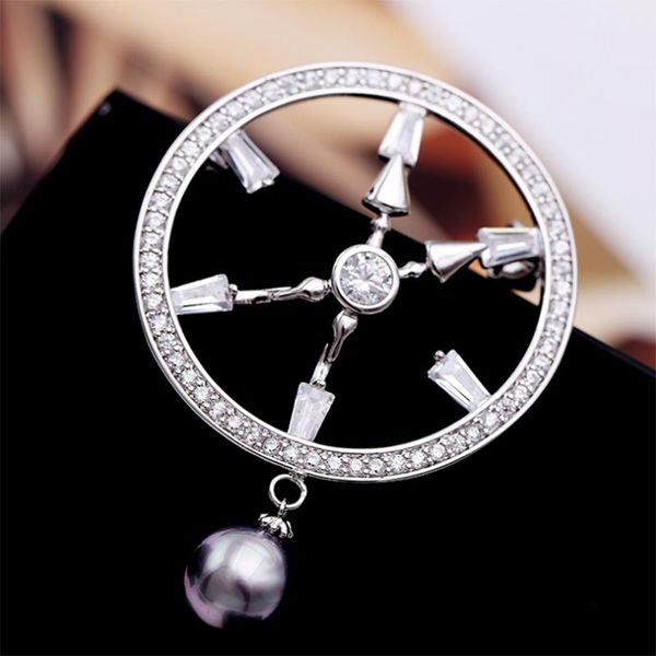 

pins, brooches donia jewelry simple personality zircon pearl clock brooch pin autumn and winter women's clothing accessories, Gray