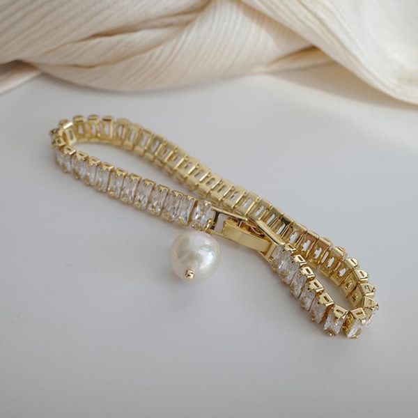 

link, chain origin summer unique design cubic zircon charm bracelets for women gold metal simulation pearl belt buckle jewellery, Black