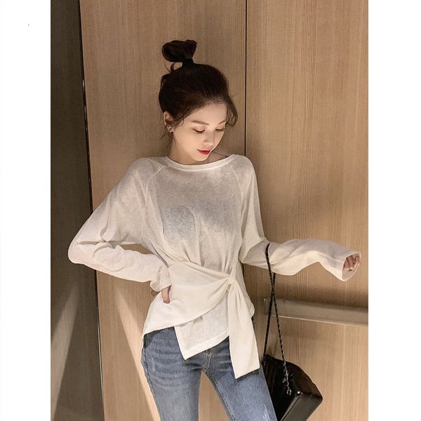 

2021 new women's t-shirt long sleeve, style, loose, slightly transparent, irregular, casual, strong sense of design, spring and summer, White