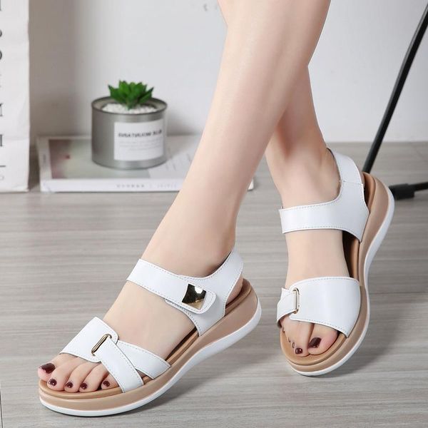 

sandals women genuine leather flat summer 2021 female beach shoes ladies korean comfort bling designer zapatillas mujer size 33, Black