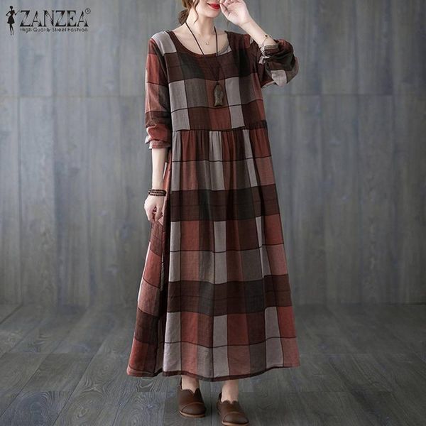 

casual dresses elegant long sleeve sundress grid print kaftan autumn o neck plaid dress 2022 women baggy checked vestidos, Black;gray