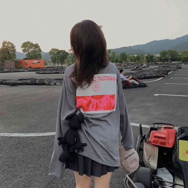 

ch sanskrit cross grey powder matching color long sleeve sweater women's fuji mountain patching loose and versatile fashion brand, Black