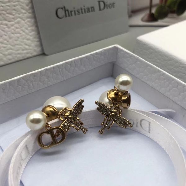 

special offer 2021 luxury designer jewelry high version new double sided star pearl bee earring pendant tassel letter earrings, Silver