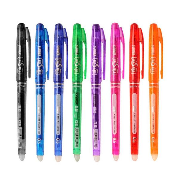

8pcs/set erasable gel pen 0.5mm tip blue black ink refill rods 8 color avaliable writing drawing painting washable handle pens