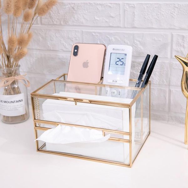 

tissue boxes & napkins brass glass box luxury paper container deskliving room office organizer napkin holder home decoration tools