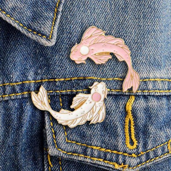 

pins, brooches fish enamel brooch goldfish carp koi 4 colors needle collar lapel pin cartoon animals fashion jewelry accessories gift for ch, Gray