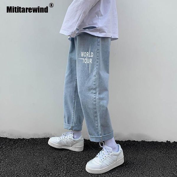 

spring summer jeans men casual loose straight wide leg for japanese fashion ankle-length cowboys trousers hombre men's, Blue