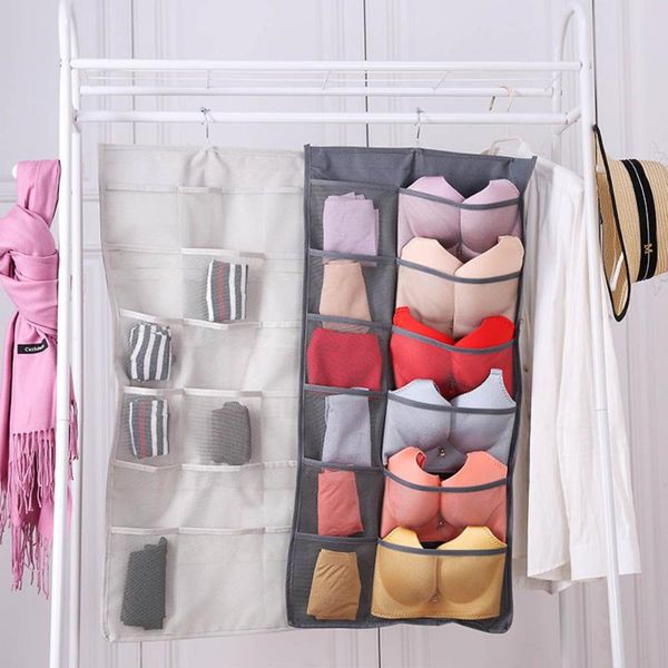

storage boxes & bins 15/30 pockets mesh double-sided bag oxford cloth wardrobe socks bra underwear organizer wall hanging