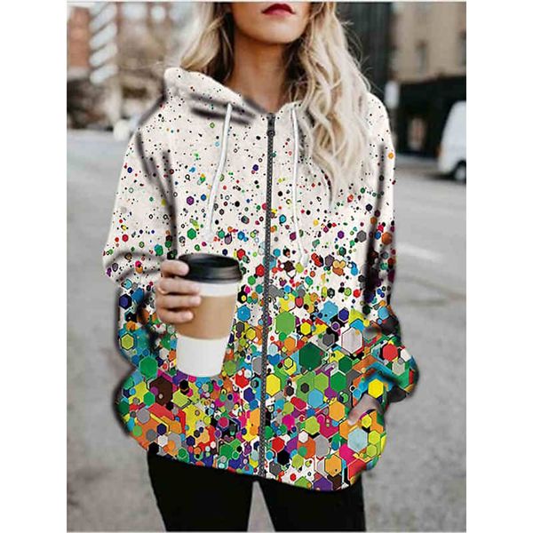

simple and natural3d printing zipper hoodied& sweatshirts jacket sports fall & winter regular coat loose active streetwear long sleeve print, Black