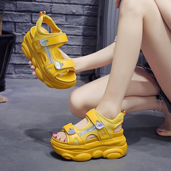 

summer sandals women shoes platform chunky wedges high heels thick bottom comfort flats, Black