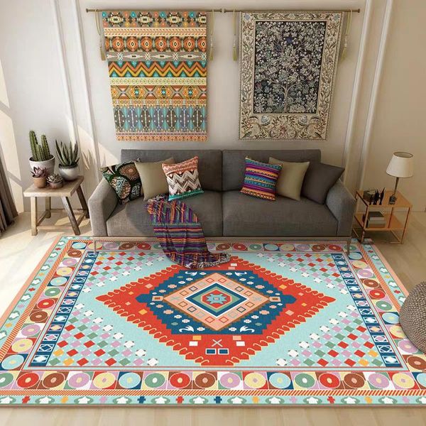 

bohemian color geometric ethnic style light blue orange living room bedroom kitchen bedside carpet floor mats carpets