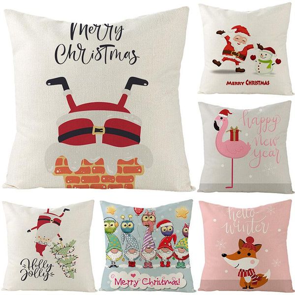 

cushion/decorative pillow christmas covers 18x18inches farmhouse home decor throw pillowcase cartoon santa claus animal printed linen cushio