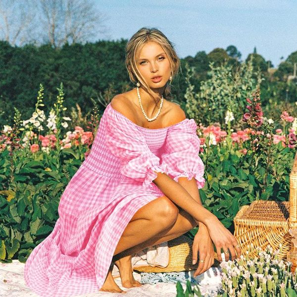

ethnic clothing boho puff sleeve summer ladies dress women casual plaid ruffle long maxi high waist vestido de mujer robe longue, Red