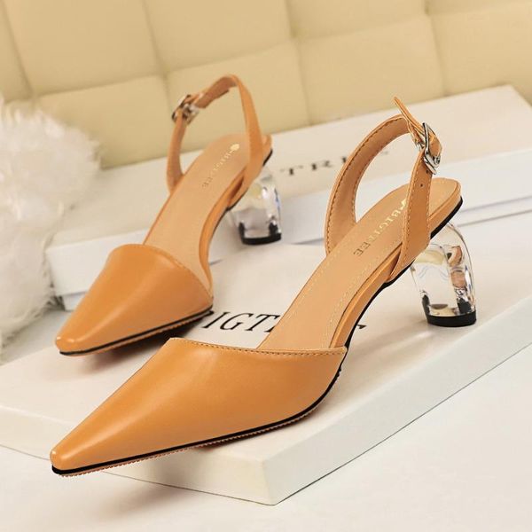 

sandals 9892-1 korean fashion simple hollow transparent crystal high heel shallow mouth pointed back trip women's, Black