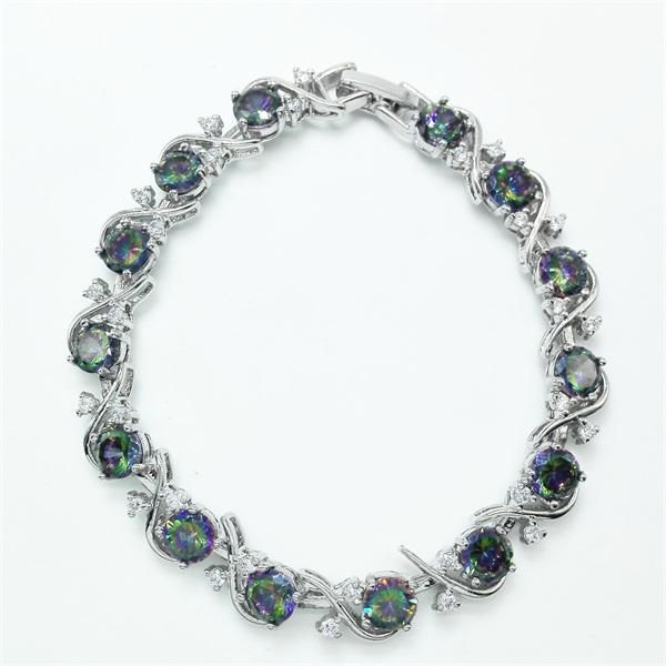

link, chain rainbow mystic & white color overlay link bracelet bangle 7 inch jewelry bag, Black