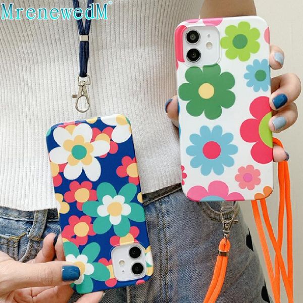 

cell phone pouches cute candy color lanyard case for 12 11 pro x xr xs max mini 7 8 plus se 2021 cartoon flower soft silicone cover
