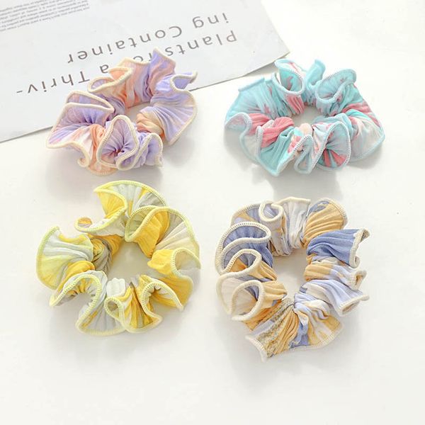 

girls hair accessories tie hairbands bands kids accessory childrens pleated chiffon flower scrunchies fashion b7391, Slivery;white