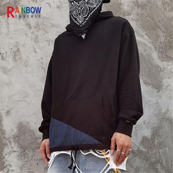 

men's hoodies & sweatshirts rainbowtouches jacket street trend stitching pullover hoodie couple's simple casual oversized, Black