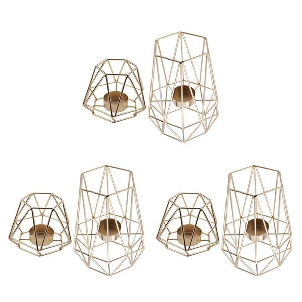 Portacandele Set di 6 tealight in metallo geometrico oro per soggiorno Decorazioni da bagno