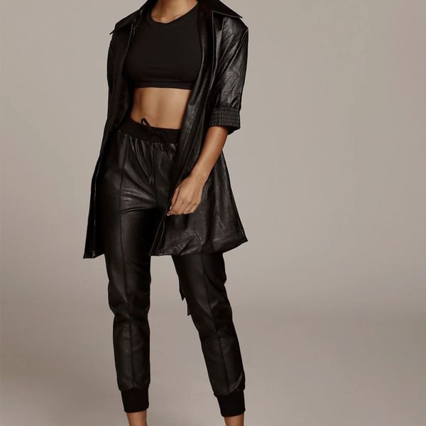 

women winter faux leather pants drawstring trousers slim khaki black high waist fashion cargo pant leisure capris 210517, Black;white