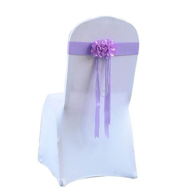 

sashes wedding chair sash with elastics spandex band ribbon fabric flower buckle 18 colors