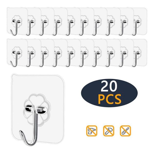

hooks & rails 20pcs 6x6cm transparent strong self-adhesive door wall hanging hook kitchen bathroom weight suction rack cup