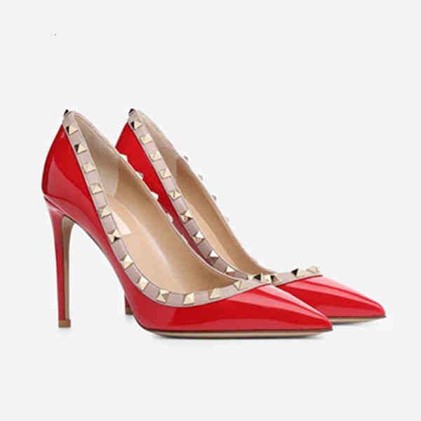 

fashion original box women dress shoes 6cm 8cm 10cm high heels rivets pointed toe stiletto heel girls pumps, Black