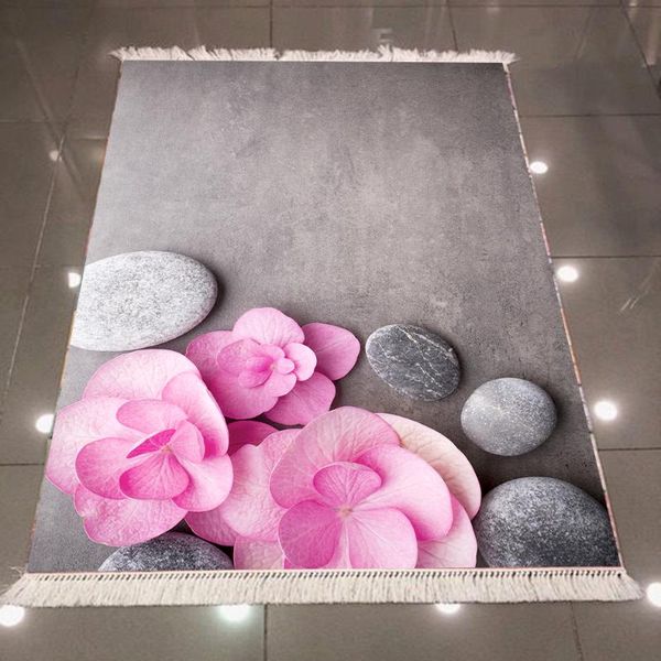 

else gray floor spa stones pink roses leaf 3d pattern print microfiber anti slip back washable decorative kilim area rug carpet carpets