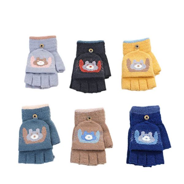 

children's mittens fashion gloves knit baby boy girls accessories knitted student autumn winter flip points refers to the finger keep w, White