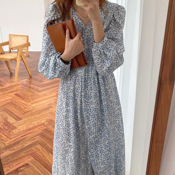 

women spring dress vintage single breasted elegant a-line floral print v-neck vestidos casual dresses, Black;gray