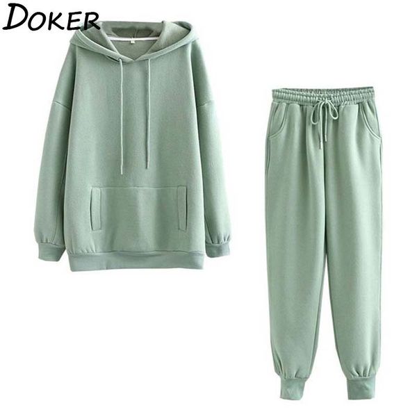 

sweat suits women autumn winter fashion long sleeve oversize hooded sweatshirt and pants casual 2 two piece set pullovers 210423, White
