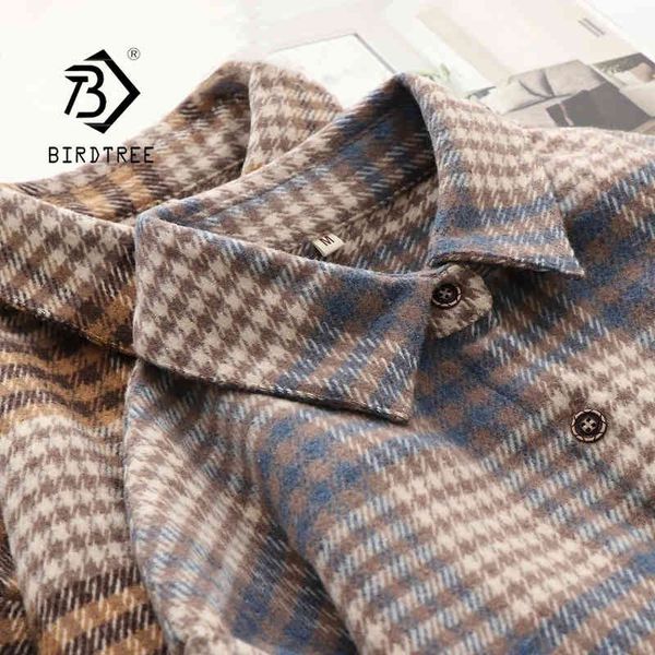 

24 colors women plaid full sleeve thick woolen shirt jacket warm winter vintage oversize stylish girl spring outweart0n431t 210430, Black