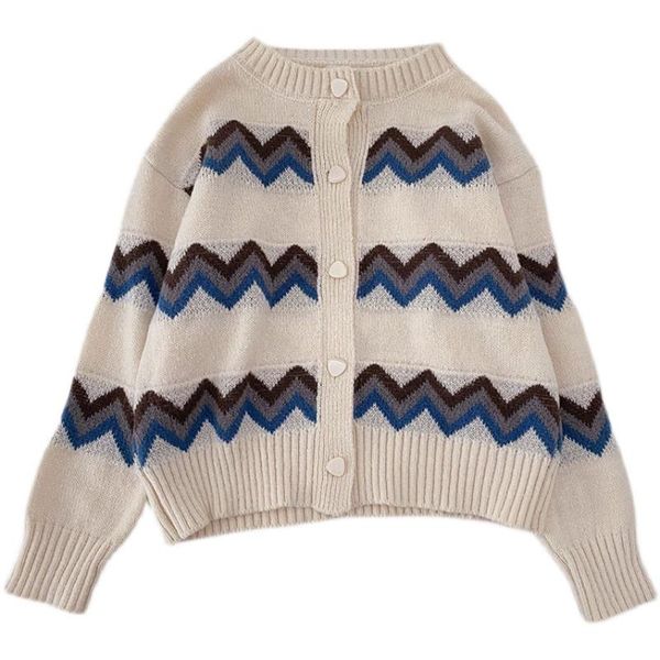 

women's knits & tees autumn and winter korean casual loose retro hit color striped long-sleeved sweater women, White