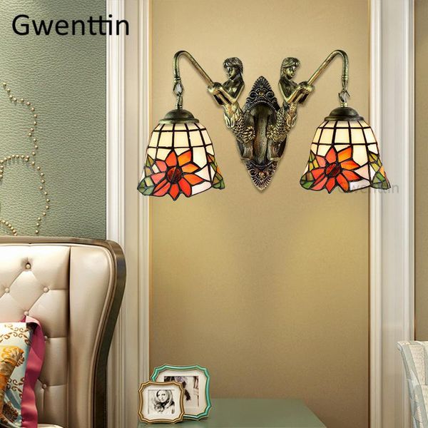 

wall lamps mediterranean mermaid tiffany sconce stained glass light fixtures led mirror lights for bathroom bedroom lamp