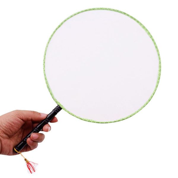 

other home decor 20pcs/lot silk-cloth fan 21cm blank tuan children's diy painting silk cloth plastic hand handle round