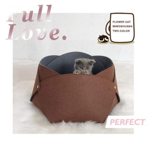 

cat beds & furniture dog bed felt cloth pet house flower-shaped kitten doggy kennel two-color double-sided use cama perro