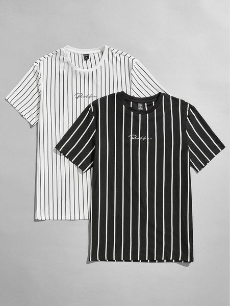

men 2pcs vertical striped letter graphic tee n5pw#, White;black