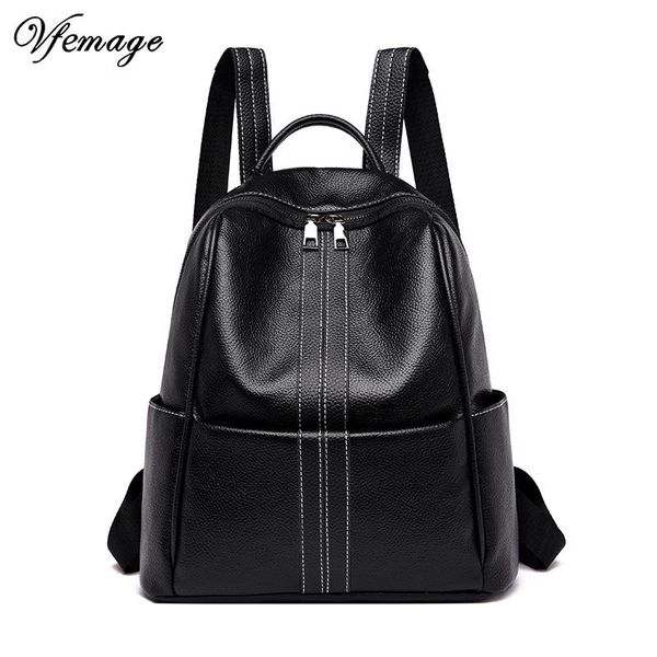 

backpack vfemage solid black bag women female headphone jack design large capacity laides backbag sac a dos mochila