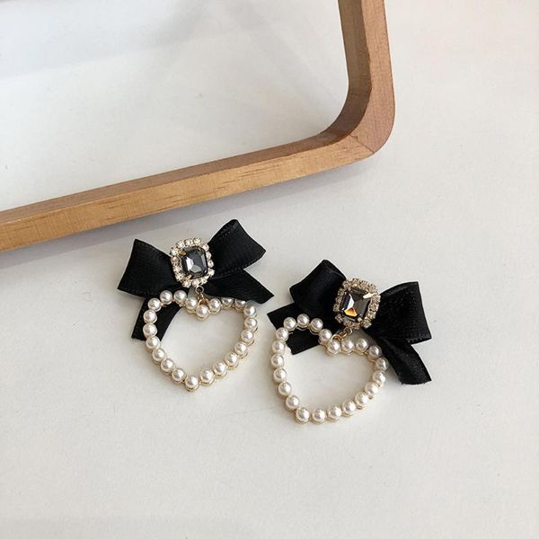 

stud love heart earrings simulated pearls velvet bow earring romantic fashion jewelry, Golden;silver