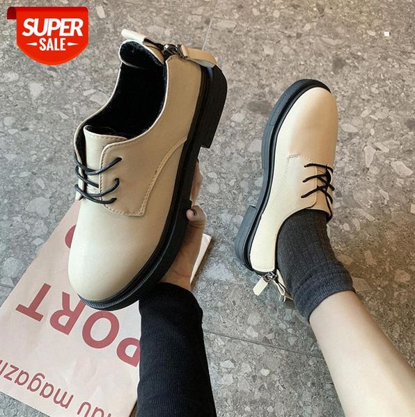 

british style small leather shoes female students round toe japanese flat single black retro women's #ja0d