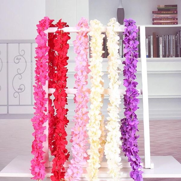 

180cm cherry blossom vine silk hydrangea rattan artificial wisteria flower wedding party home decor wall backdrop handrail decor