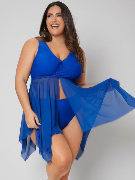 

plus asymmetrical hem swim dress with panty a0ow#, Black