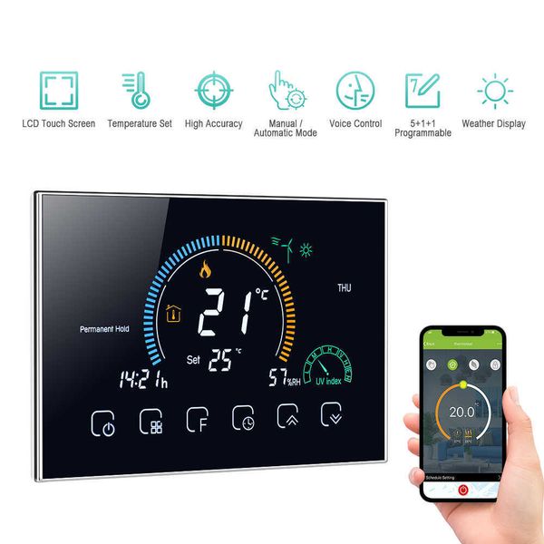 / Comutável Wi-Fi Smart Programable Thermostat Voice Control Backlight LCD Água / Caldeira a gás Thermorregulador 210719