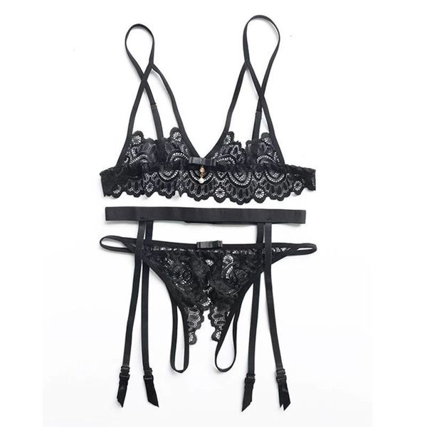 

straight underwear bra suit garter women's open crotch three-point, Red;black