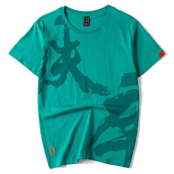 

men's t-shirts spring summer thin printing chinese character order loose 100% cotton green short-sleeved t-shirt men style m-4xl, White;black