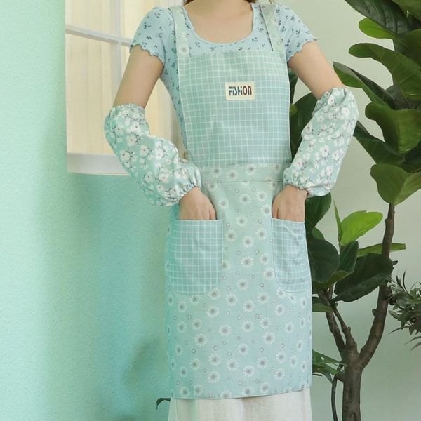 

summer thin korean style plaid apron female fashion household kitchen cute lace japanese cotton cloth cooking aprons