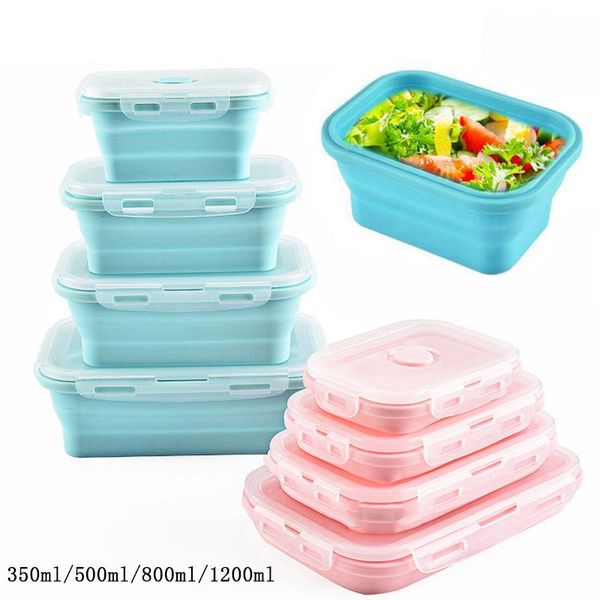 

dinnerware sets silicone collapsible lunch box storage container microwavable portable folding bento outdoor children adult