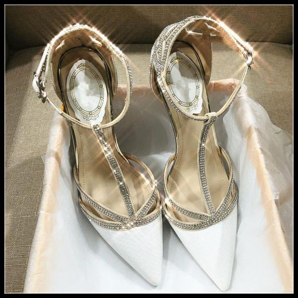 

dress shoes r brand/c sandals women's thin heel pointed high heels banquet fairy style white diamond wedding, Black