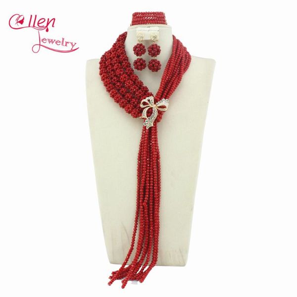

earrings & necklace fashionable nigerian wedding african beads bridal jewelry set red costume sets ws5180, Silver